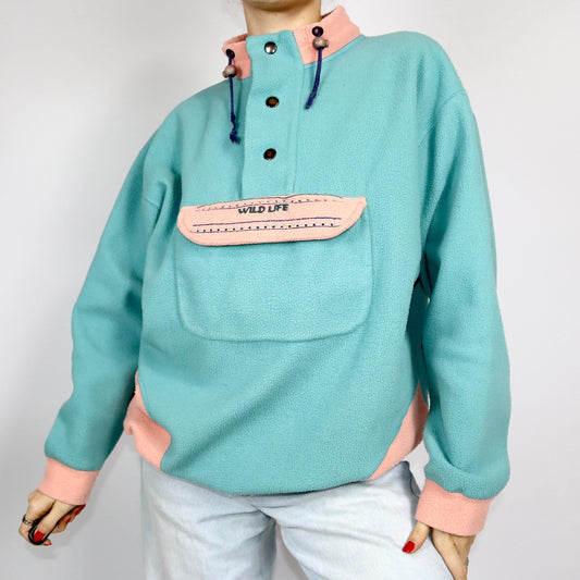 Vintage 80er 90er BIDIBLU Fleecepullover Pullover Stehkragen Pastell XL