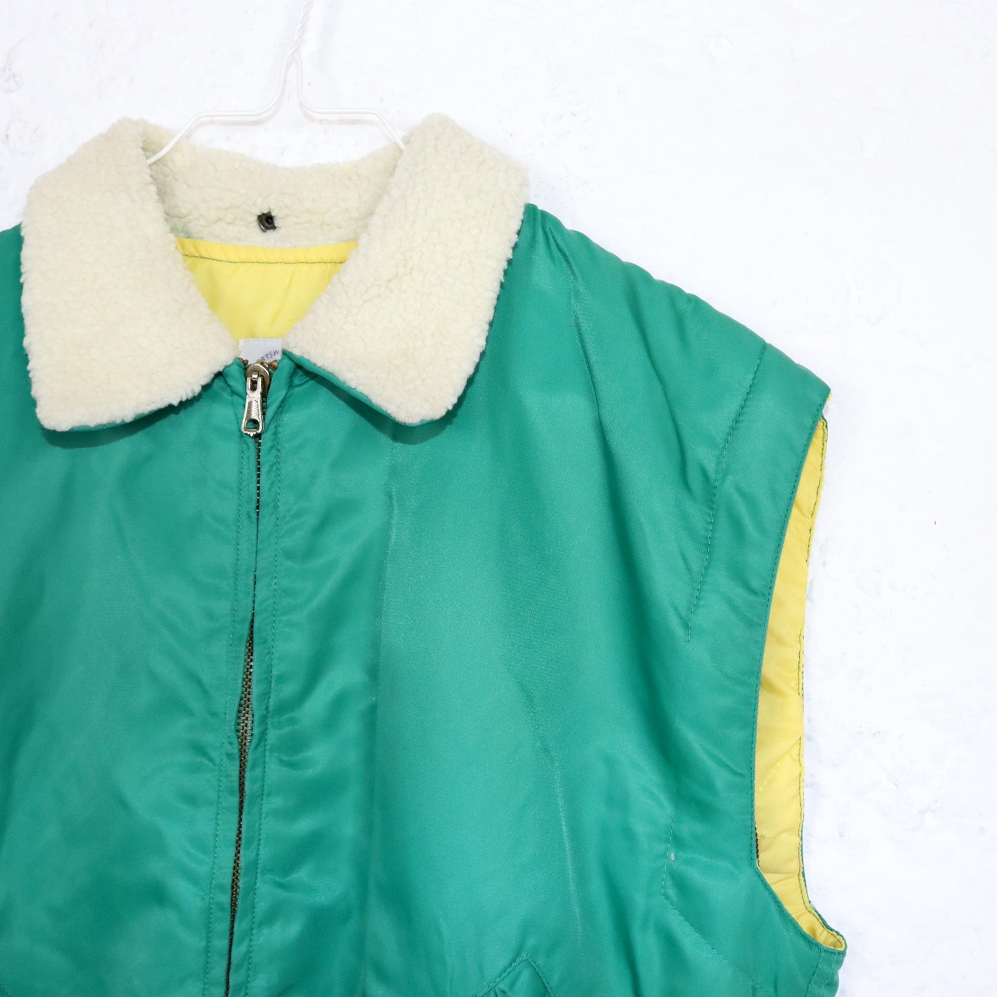 Vintage 80s 90s LES CAMBRUSIERS vest lightly lined yellow green collar S 38