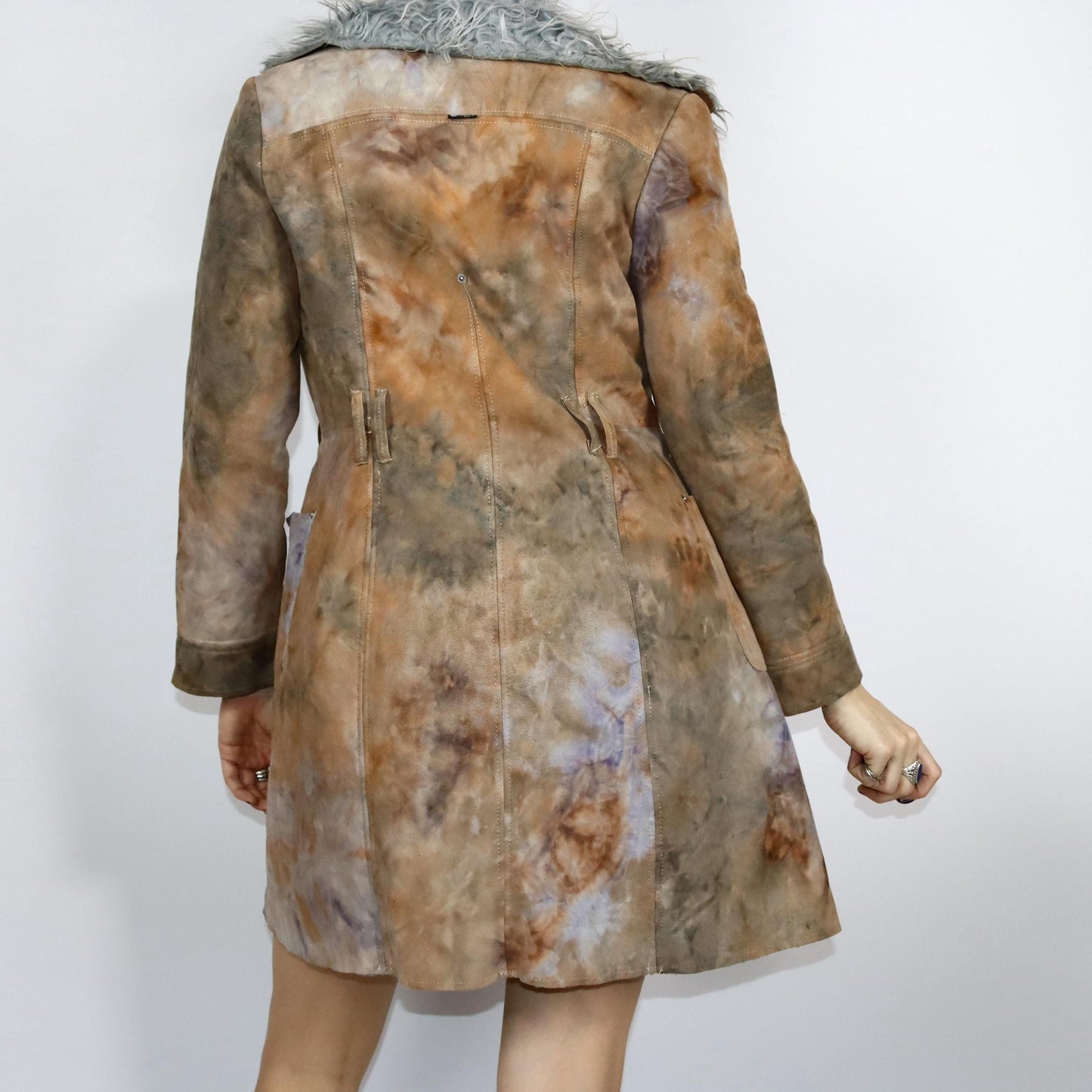 Vintage 80s 90s Y2k ESSENZA coat jacket lined Afghan Penny Lane grey brown purple S/M