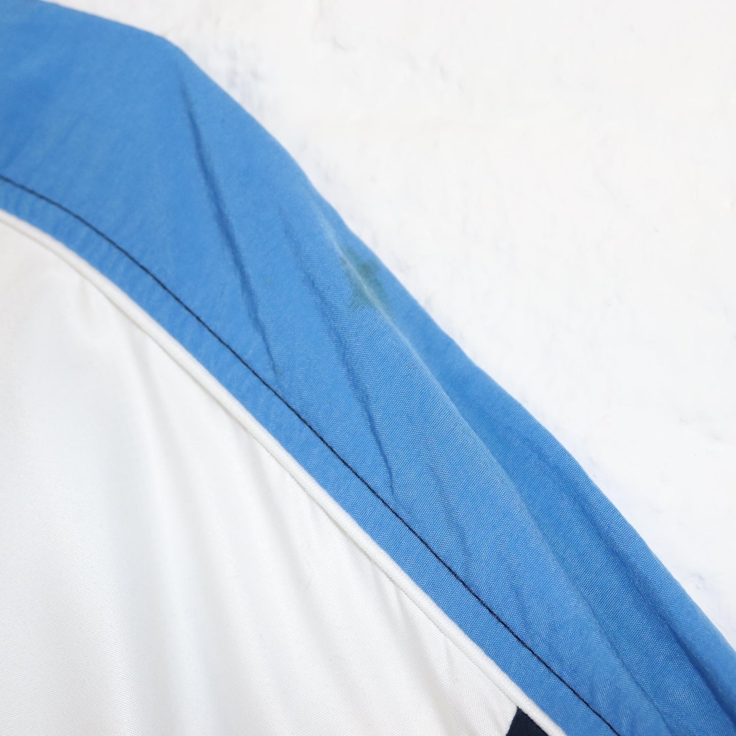 Vintage 80s 90s ASICS tracksuit jacket stand-up collar white blue crazy pattern XXL