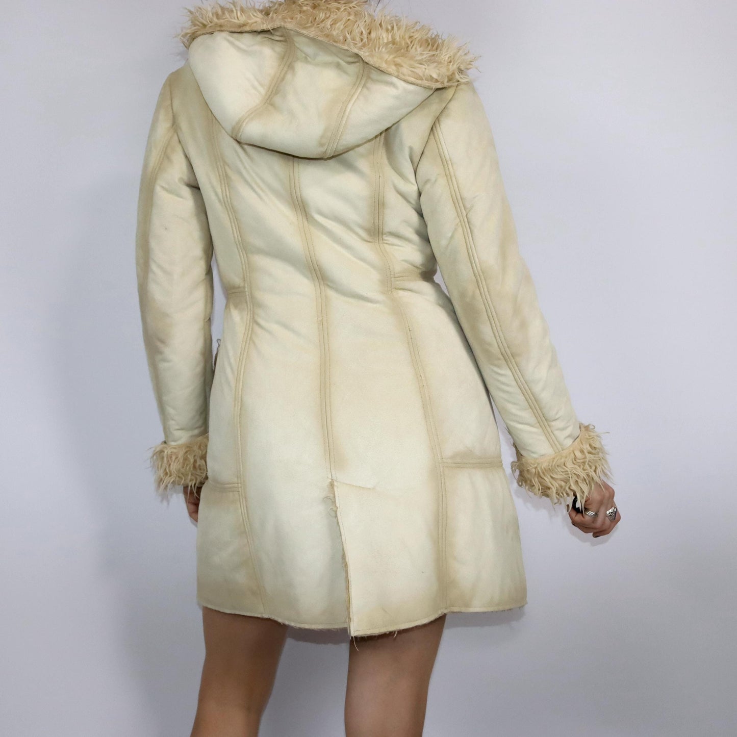 Vintage 80s 90s Y2k ESSENZA coat Afghan Penny Lane beige hood M