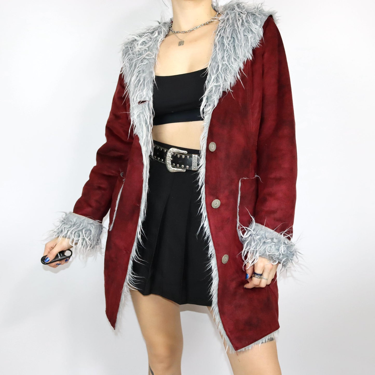 Vintage 80s 90s ESSENZA coat Afghan Penny Lane hood dark red S