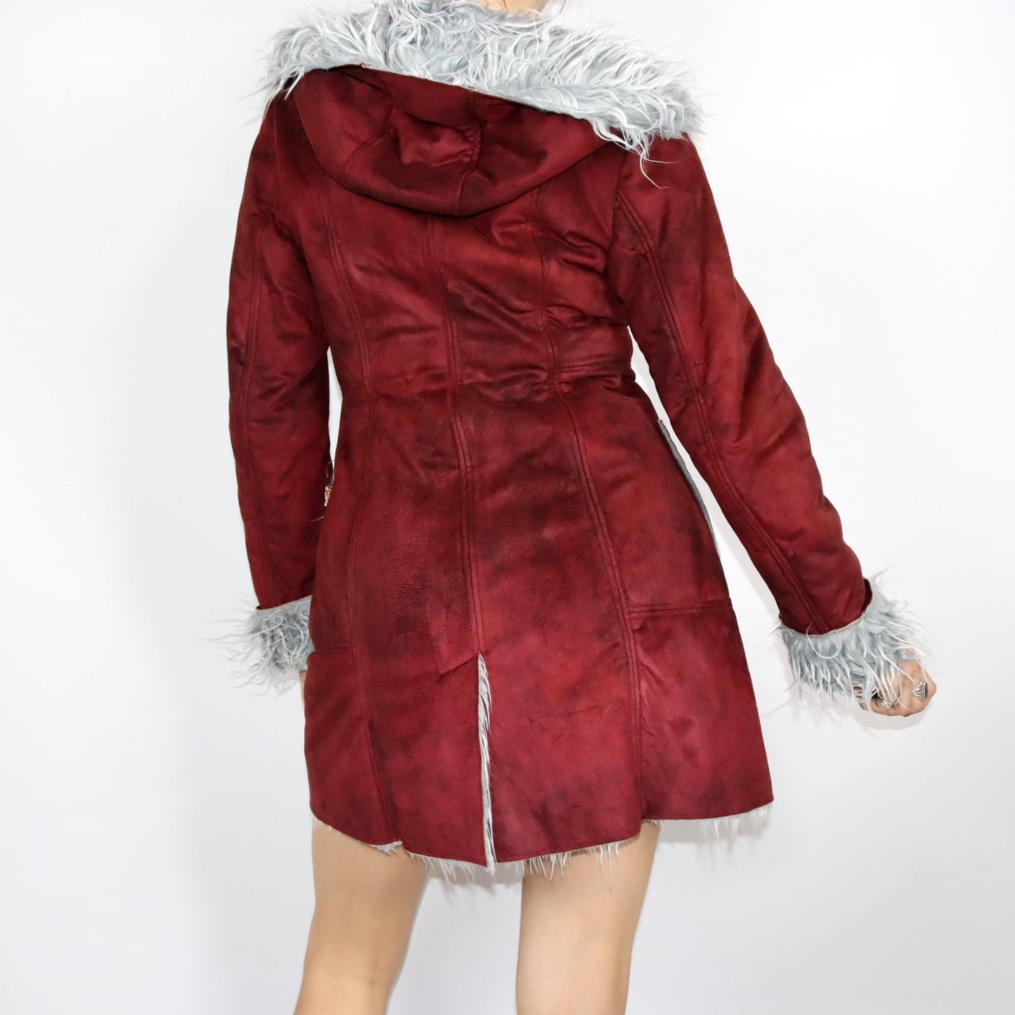 Vintage 80s 90s ESSENZA coat Afghan Penny Lane hood dark red S