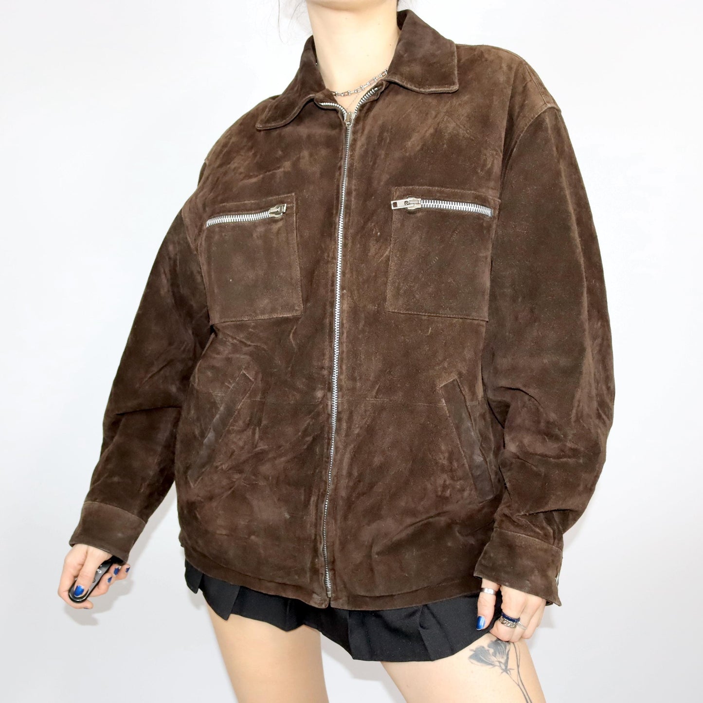 Vintage 80s 90s CALVIN KLEIN suede jacket leather brown collar L