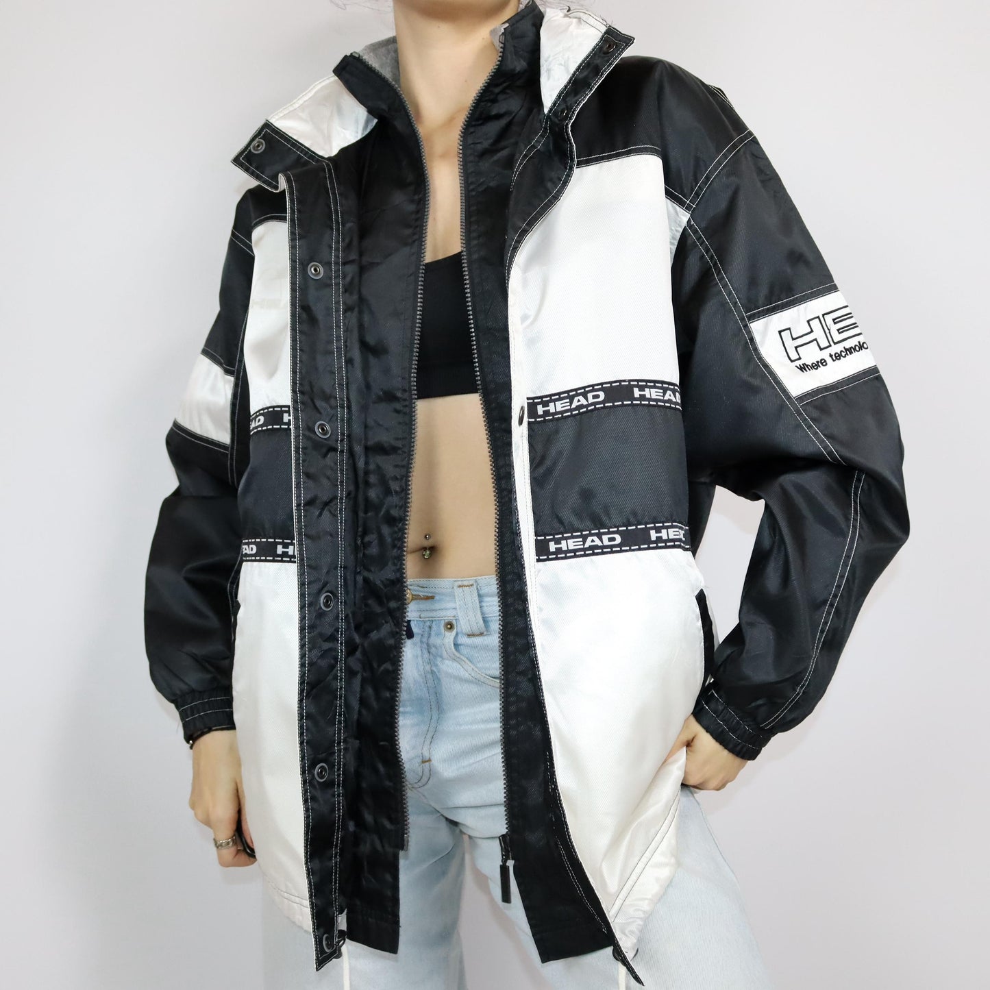Vintage 80s 90s HEAD rain jacket windbreaker black white L