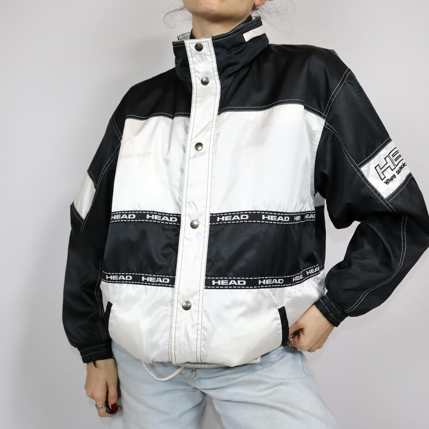 Vintage 80s 90s HEAD rain jacket windbreaker black white L