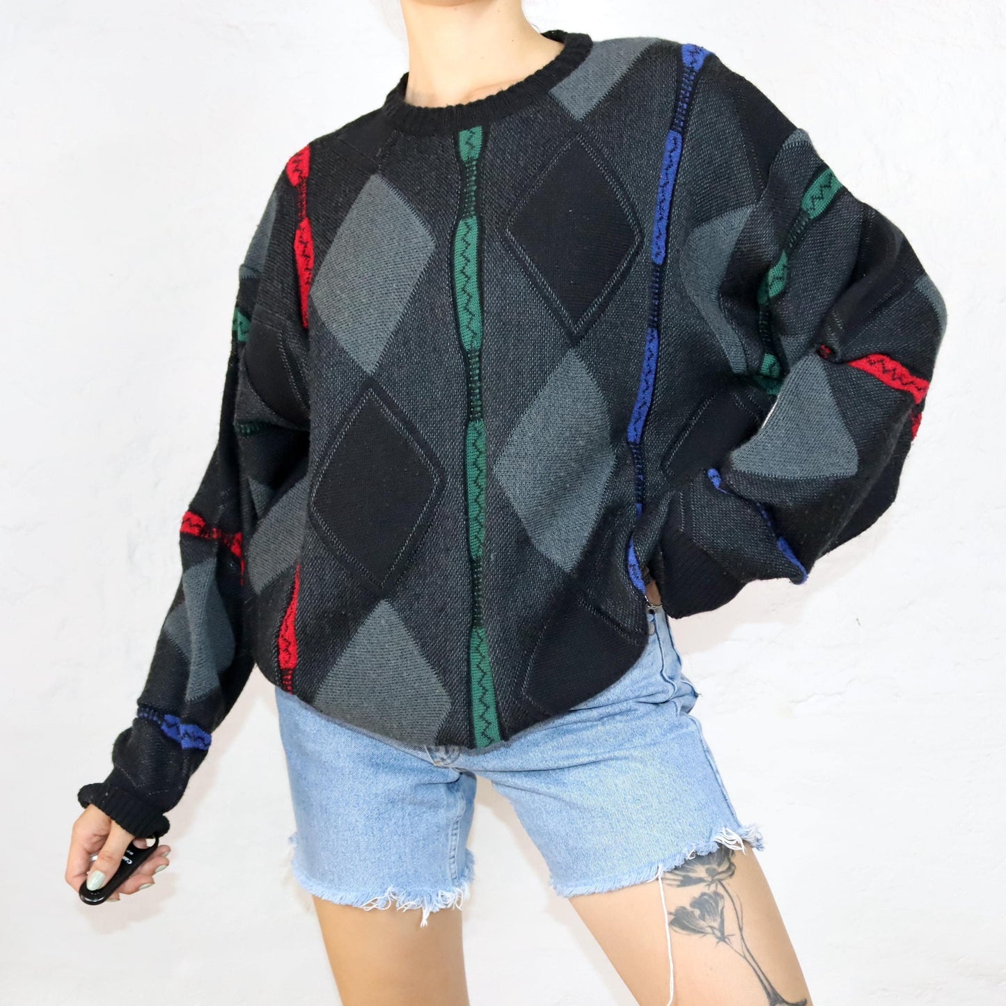 Vintage 80er 90er PELO Wollpullover Schurwolle Pullover Coogie style schwarz rot grün blau L/XL