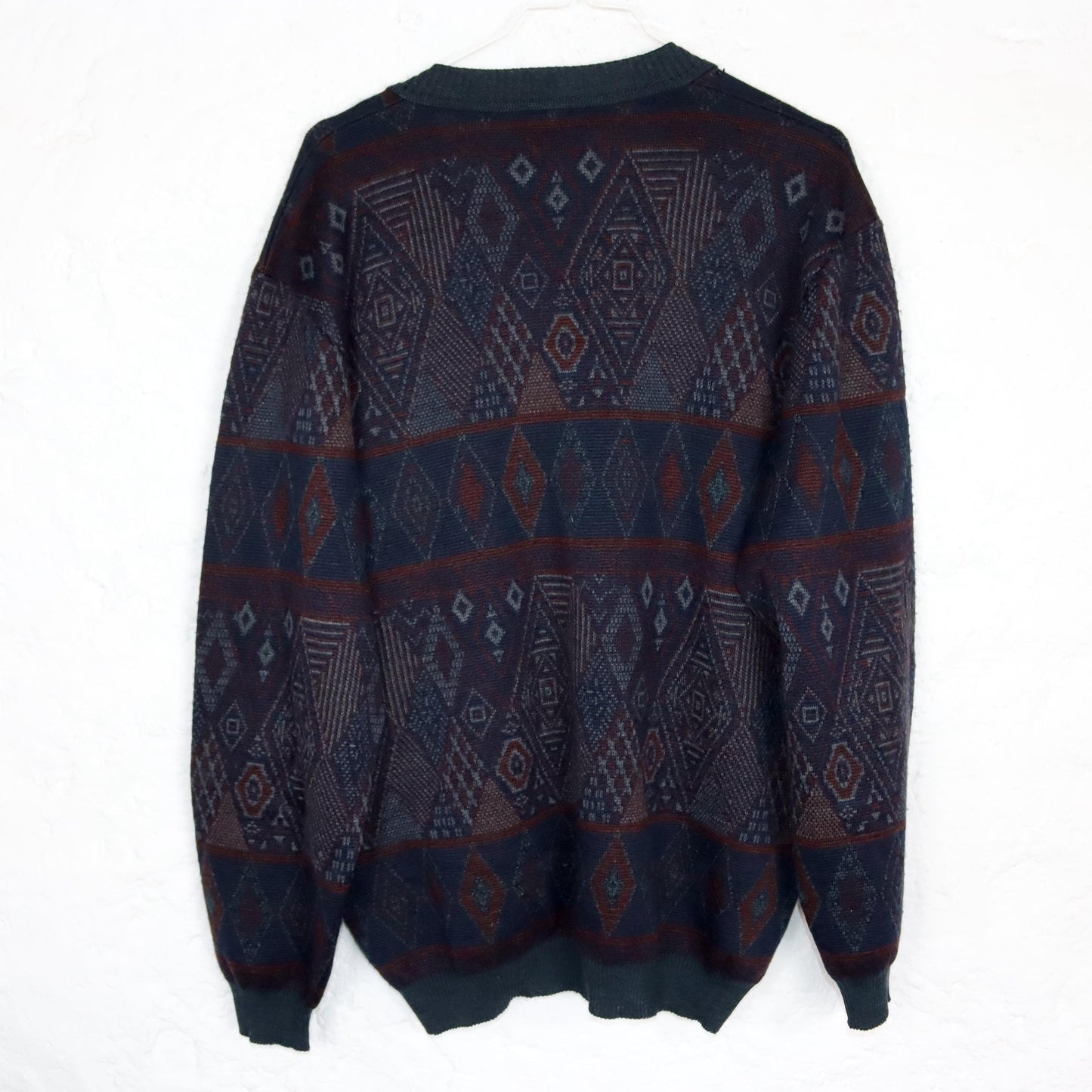 Vintage 80s 90s SIMONS Cardigan patterned button placket wool cardigan wool M/L