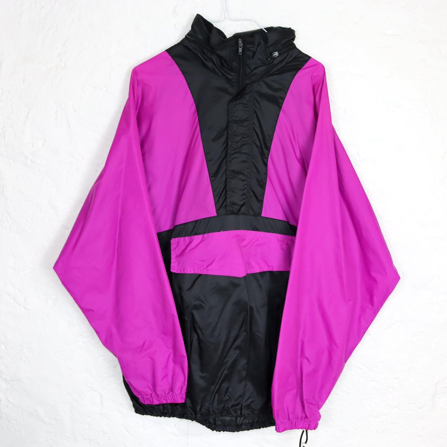 Vintage 80s 90s rain jacket windbreaker overcoat pink black 52 L