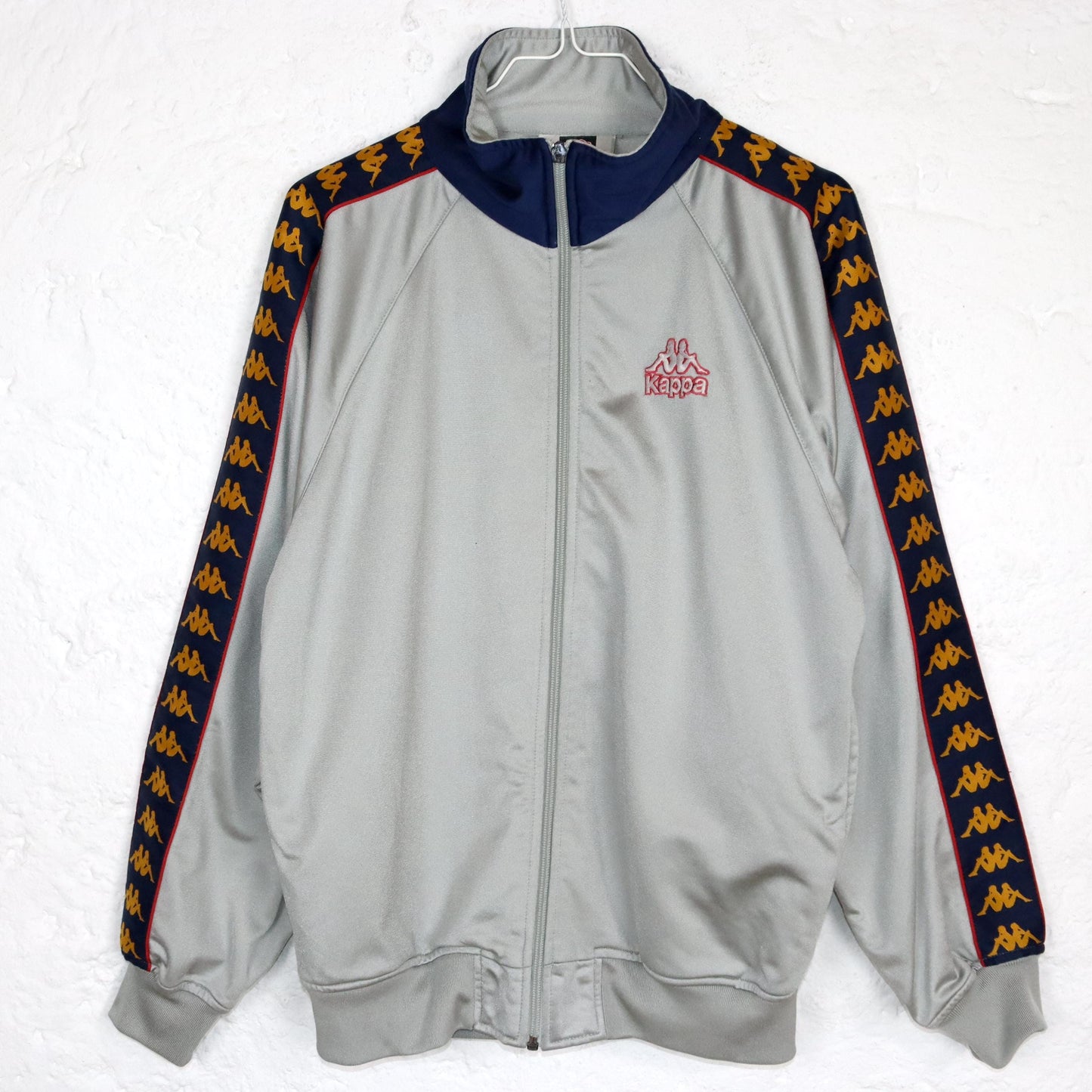 Vintage 80s 90s KAPPA tracksuit jacket stand-up collar silver dark blue yellow S