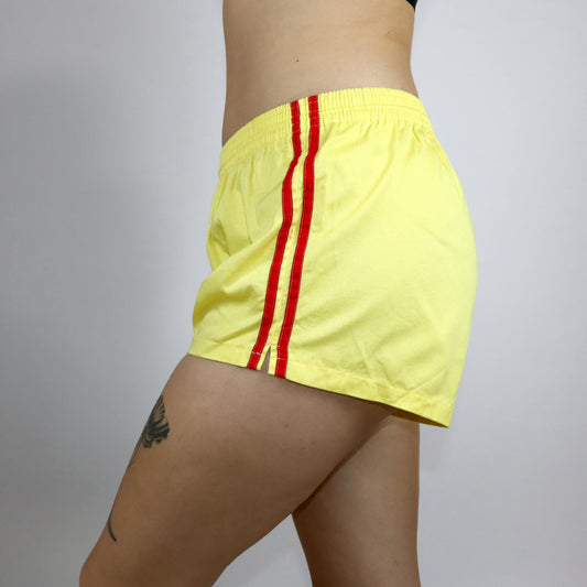 Vintage 80er 90er HERO Laufshorts kurze Hose gelb rot Baumwolle S/M