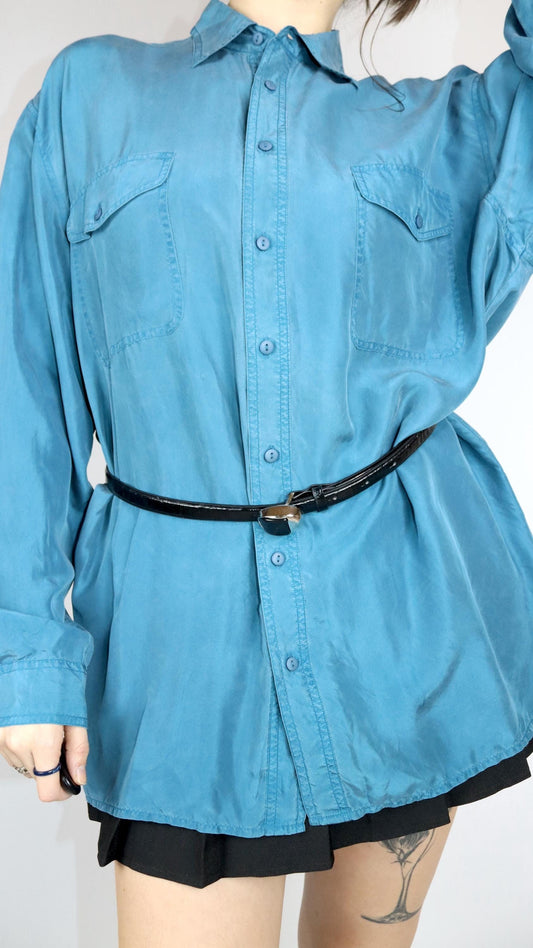 Vintage 80er 90er Gürtel schwarz schmal Schnalle silber Made in Italy 95 cm