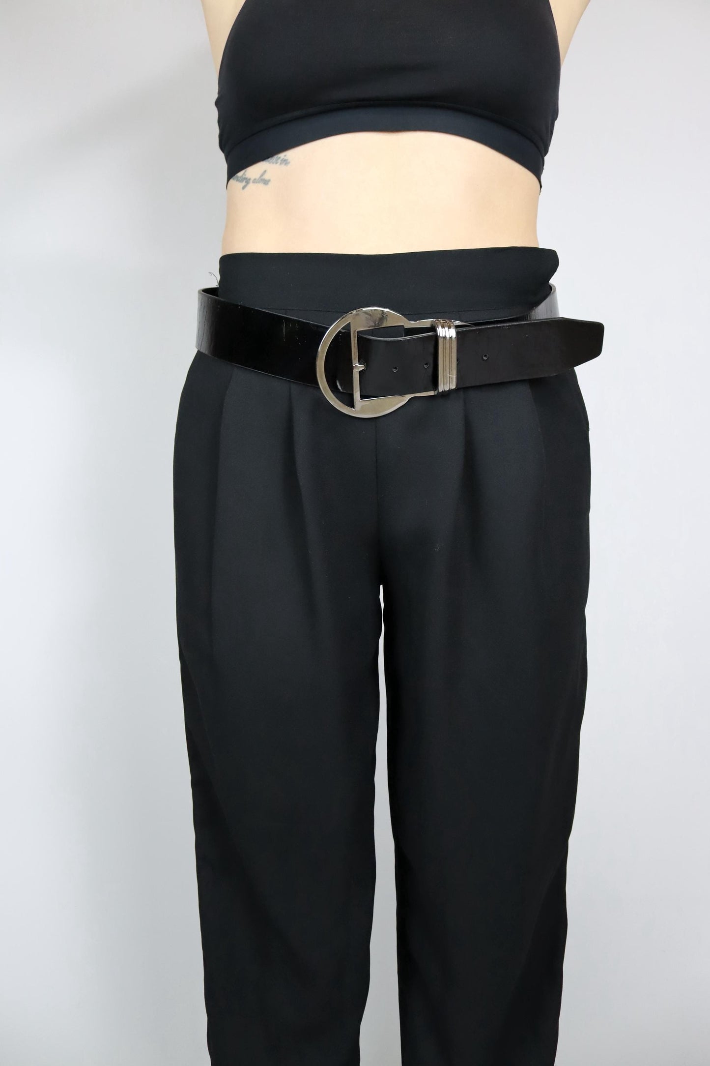 Vintage 80s 90s belt black wide large buckle silver Made in Italy 95 cm