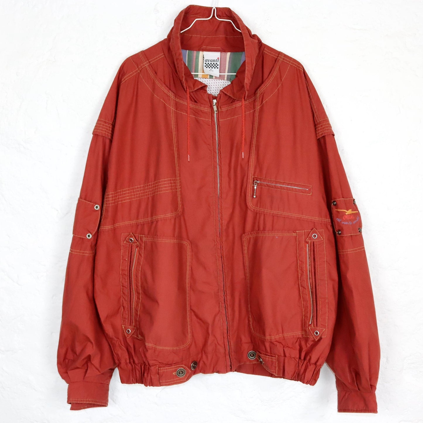 Vintage 80s 90s AVANTI jacket windbreaker transition jacket stand-up collar red XL