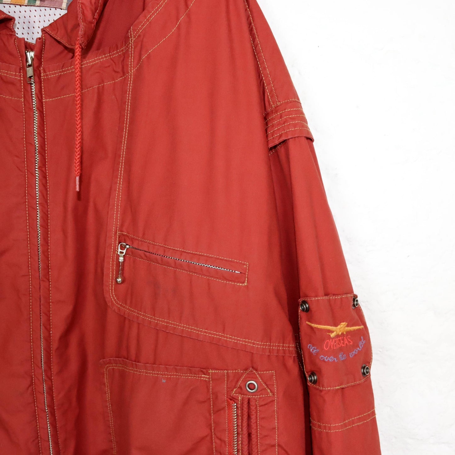 Vintage 80s 90s AVANTI jacket windbreaker transition jacket stand-up collar red XL