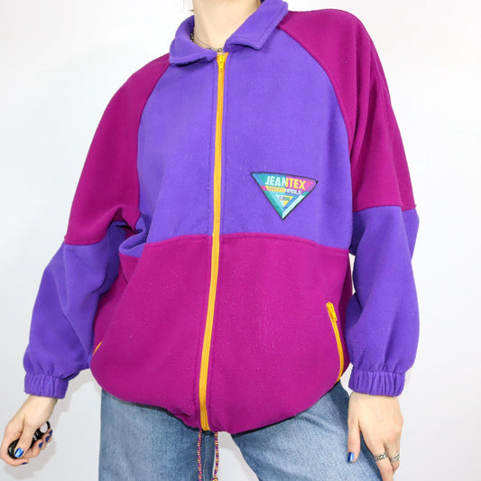 Vintage 80er 90er JEANTEX Fleecejacke Jacke Kragen Fleece Lila pink 44/46