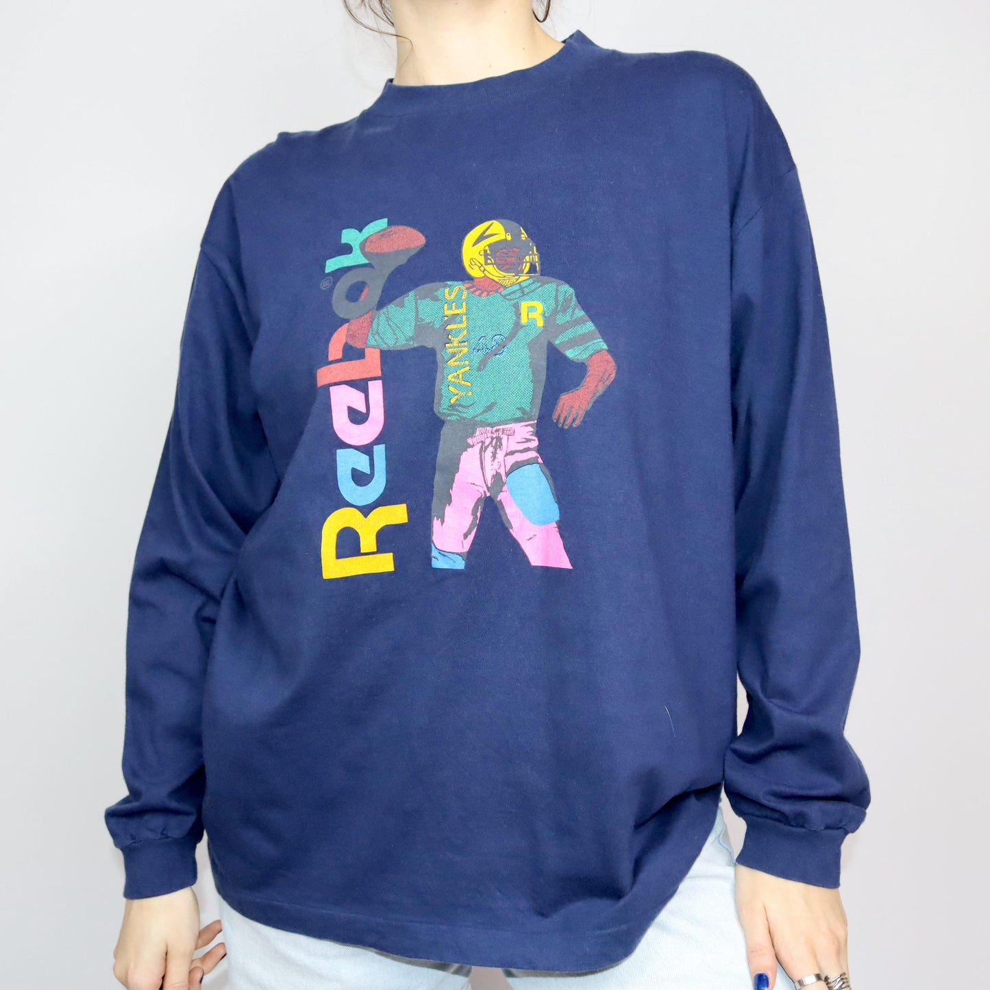 Vintage 80s 90s REEBOK longsleeve T-shirt long sleeve print Yankees dark blue XL