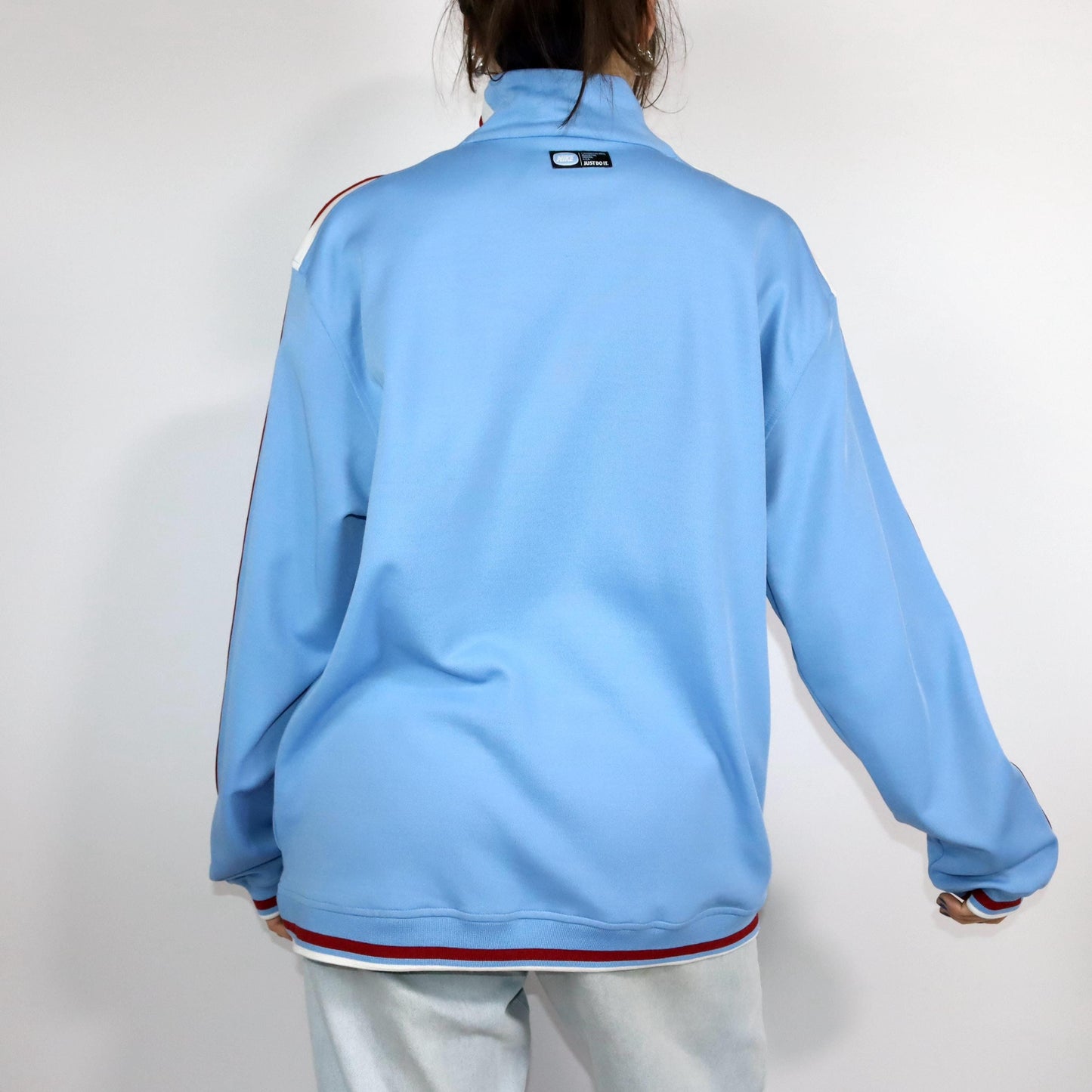 Vintage 90s 00s Y2k NIKE tracksuit jacket stand-up collar light blue red XL