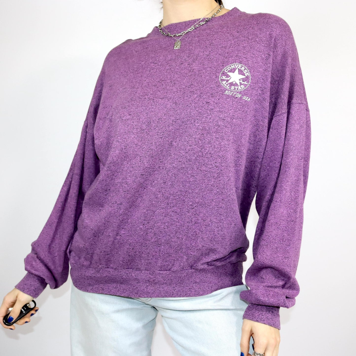 Vintage 80s 90s CONVERSE longsleeve shirt purple mottled sweatshirt thin M