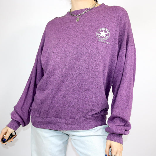 Vintage 80er 90er CONVERSE Longsleeve shirt Lila meliert Sweatshirt dünn M