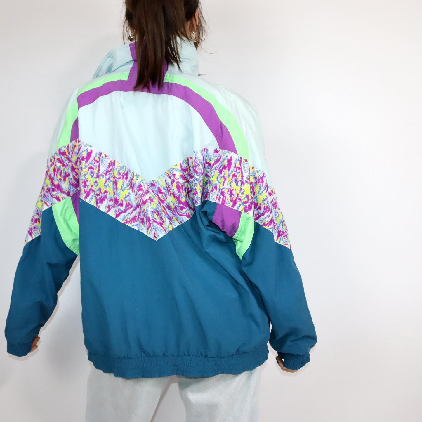 Vintage 80s 90s LOTTO tracksuit jacket stand-up collar colorful crazy pattern L