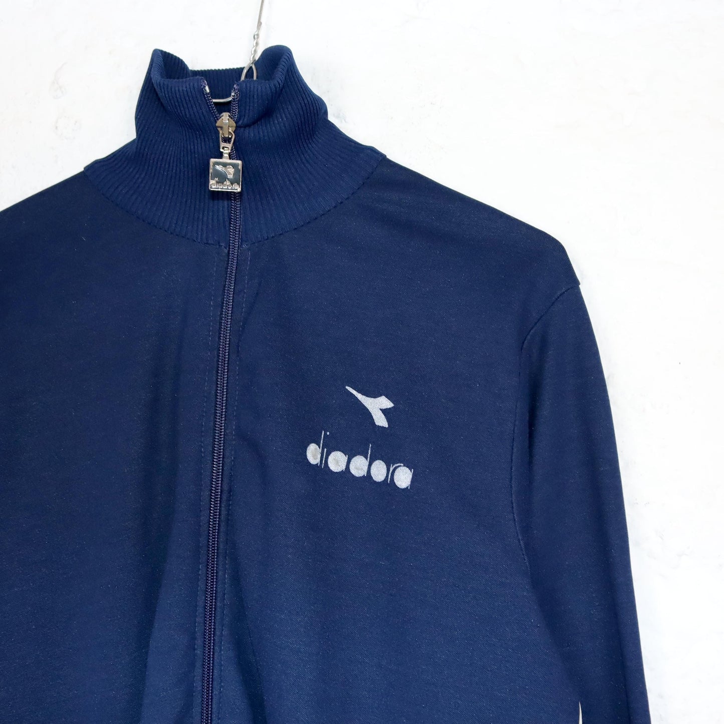 Vintage 80s 90s DIADORA tracksuit jacket stand-up collar dark blue tight M/L