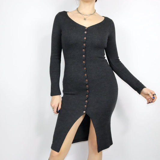 Vintage 80er 90er Y2k MAX DINE Wollkleid Cardigan Maxikleid dunkelgrau S