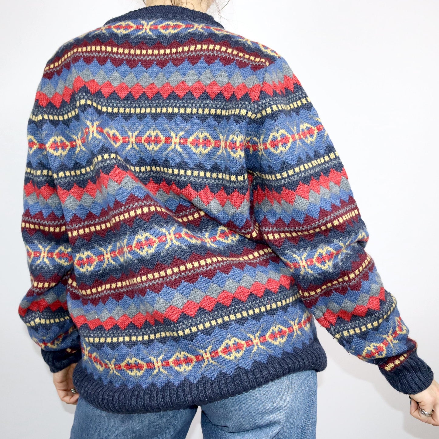 Vintage 80er 90er LUCIANO Wollpullover Strickpullover gemustert bunt XXL