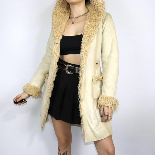 Vintage 80er 90er Y2k ESSENZA Mantel Afghan Penny Lane beige Kapuze M