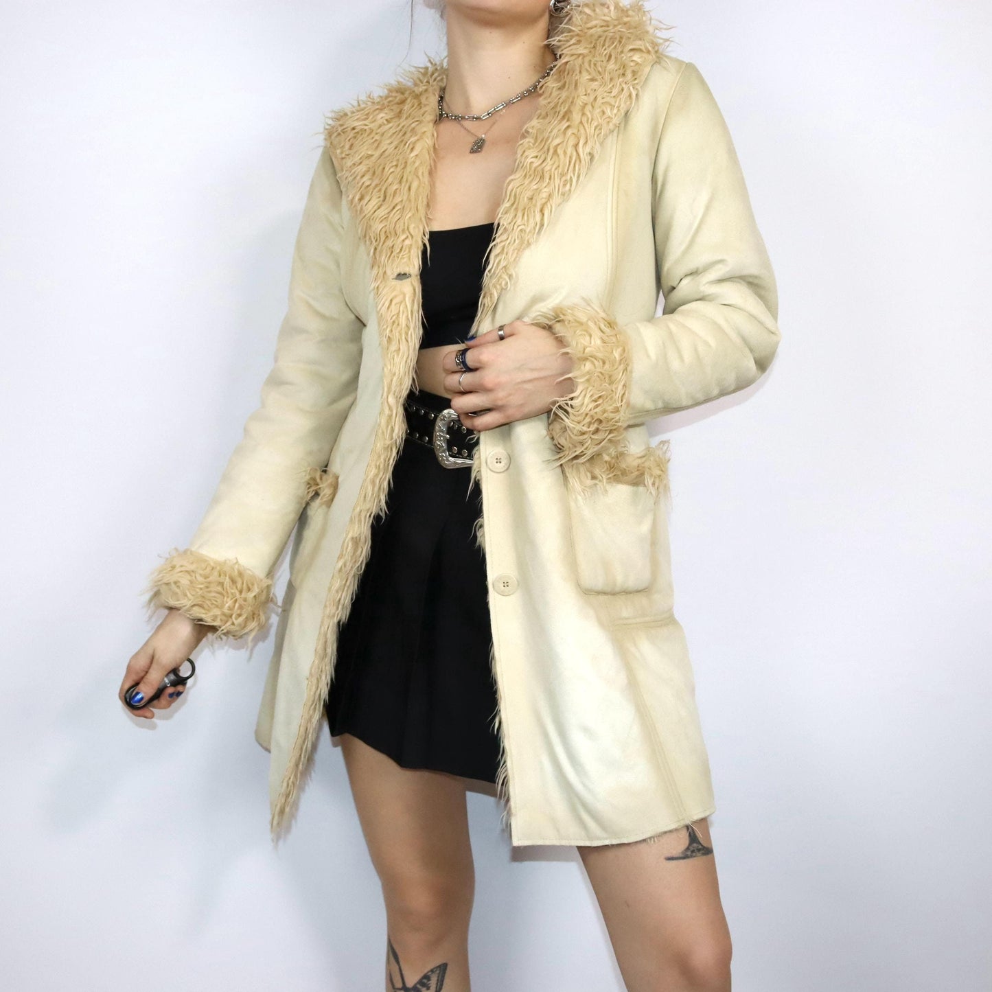 Vintage 80s 90s Y2k ESSENZA coat Afghan Penny Lane beige hood M