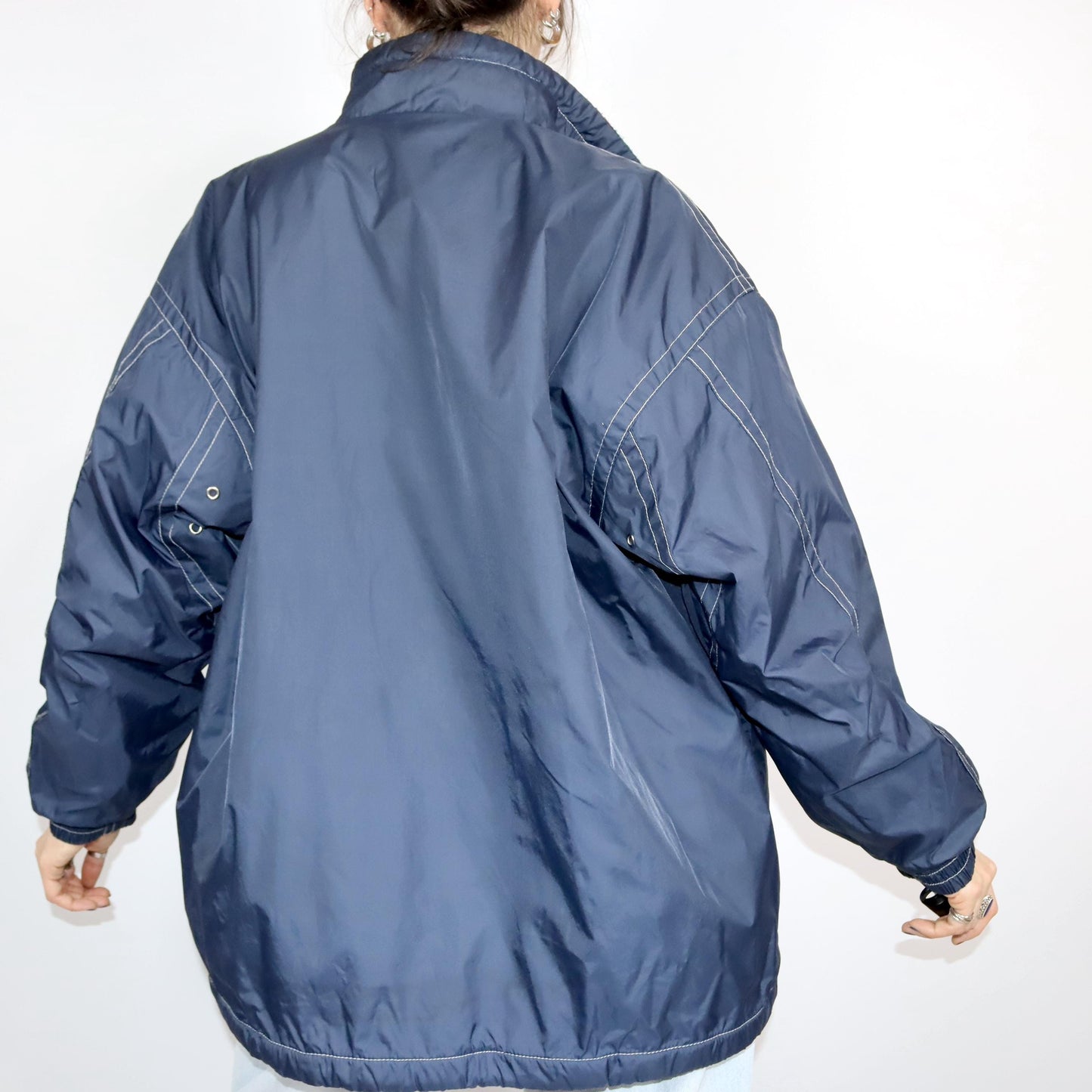 Vintage 80s 90s MERRYL reversible jacket windbreaker fleece jacket dark blue crazy pattern 46/48 L