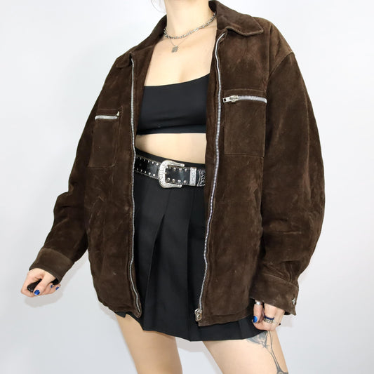 Vintage 80er 90er CALVIN KLEIN Wildlederjacke Jacke Leder braun Kragen L