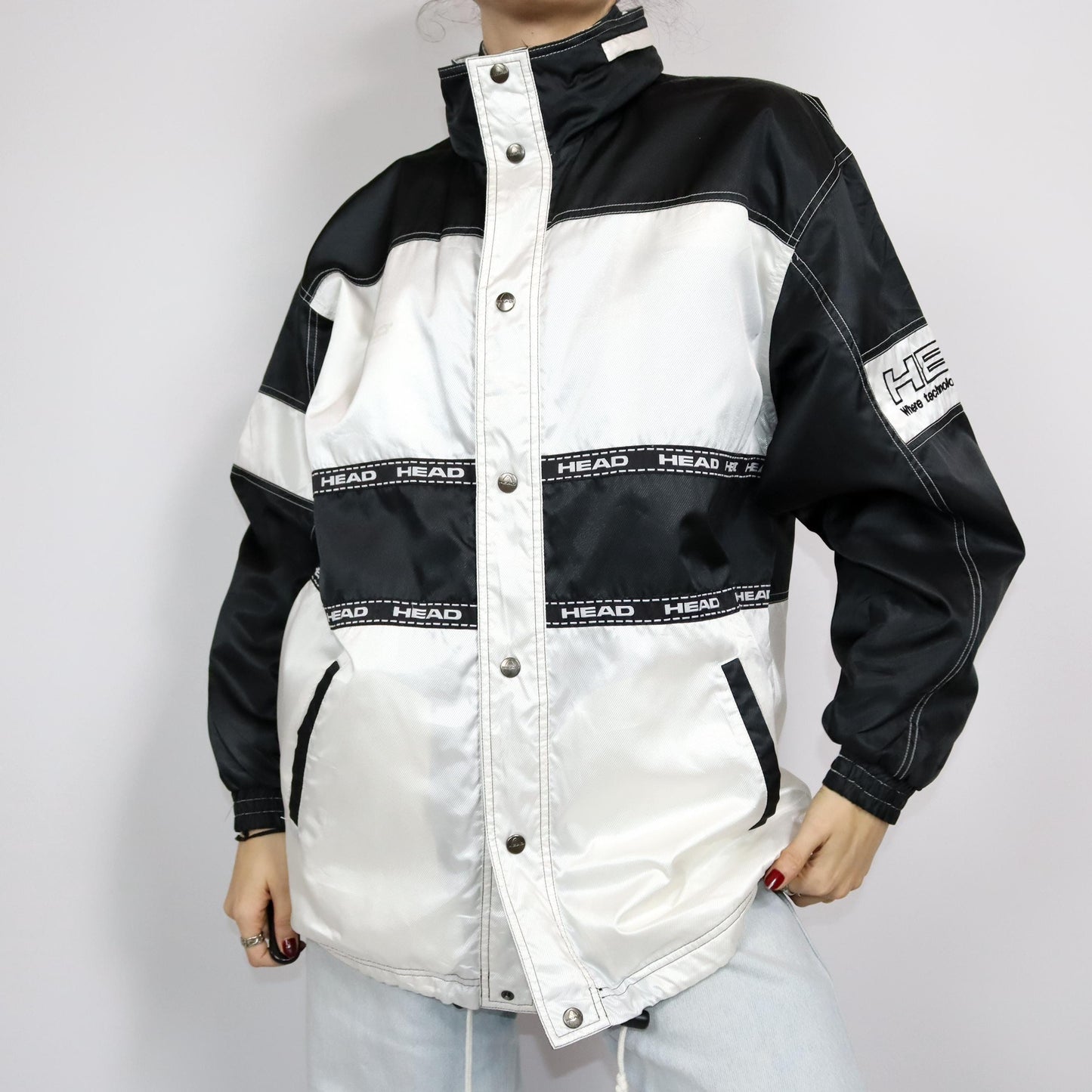 Vintage 80s 90s HEAD rain jacket windbreaker black white L