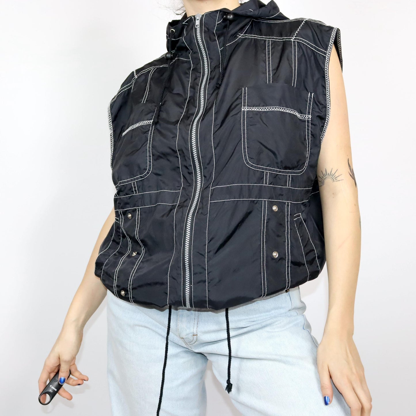 Vintage 80s 90s rain jacket windbreaker 2-in-1 jacket and vest red black L