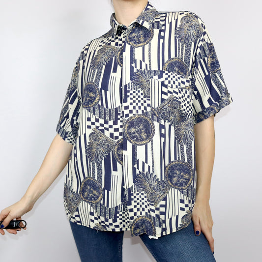 Vintage 80er 90er AZZURRA CASUAL Hemd kurzarm crazy pattern L