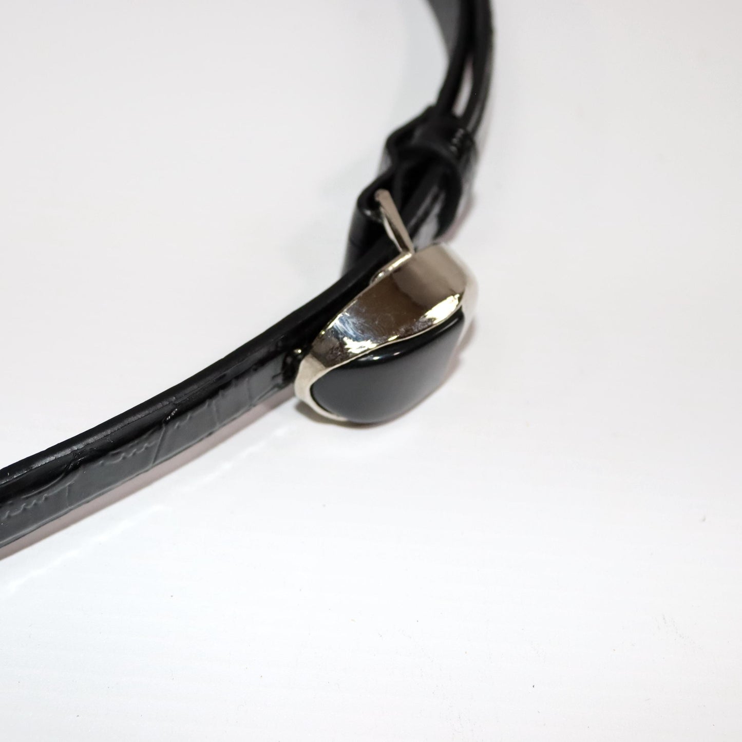 Vintage 80s 90s belt black narrow buckle silver Made in Italy 95 cm