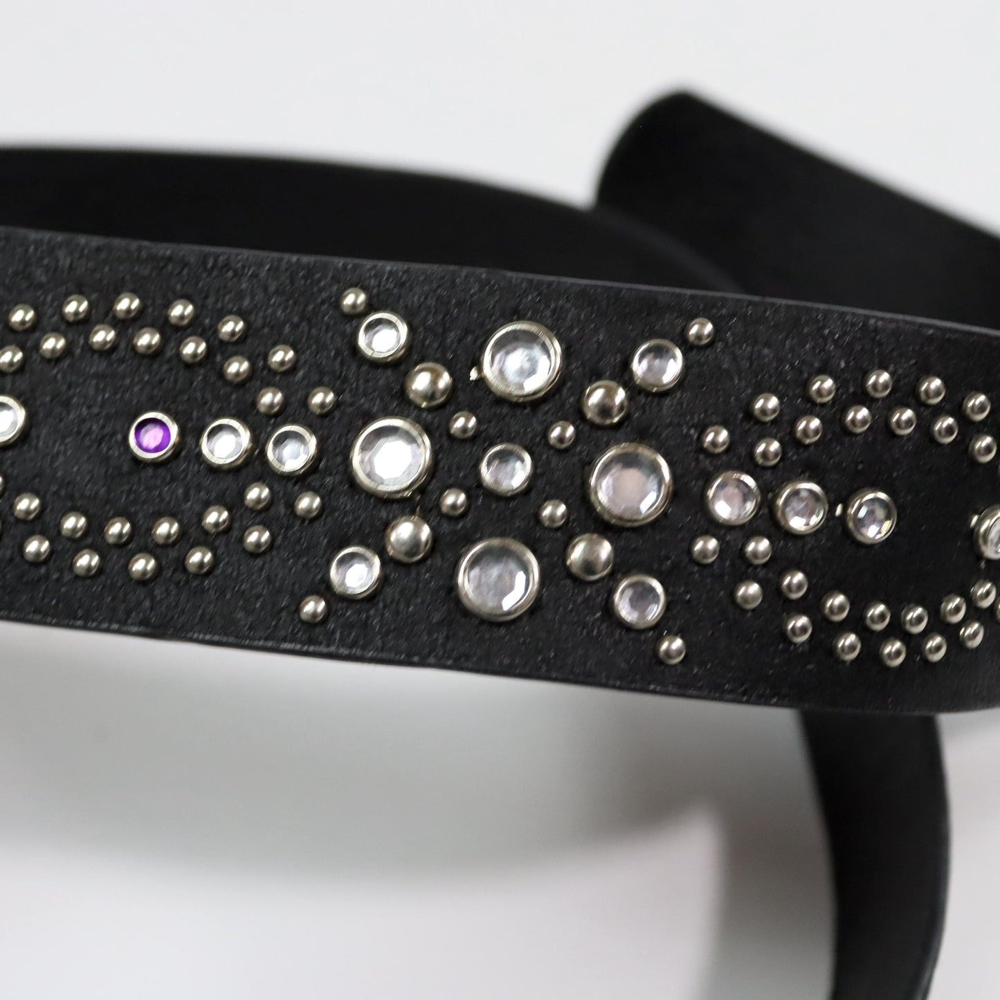 Vintage 80s 90s belt black stones silver purple black Made in Italy