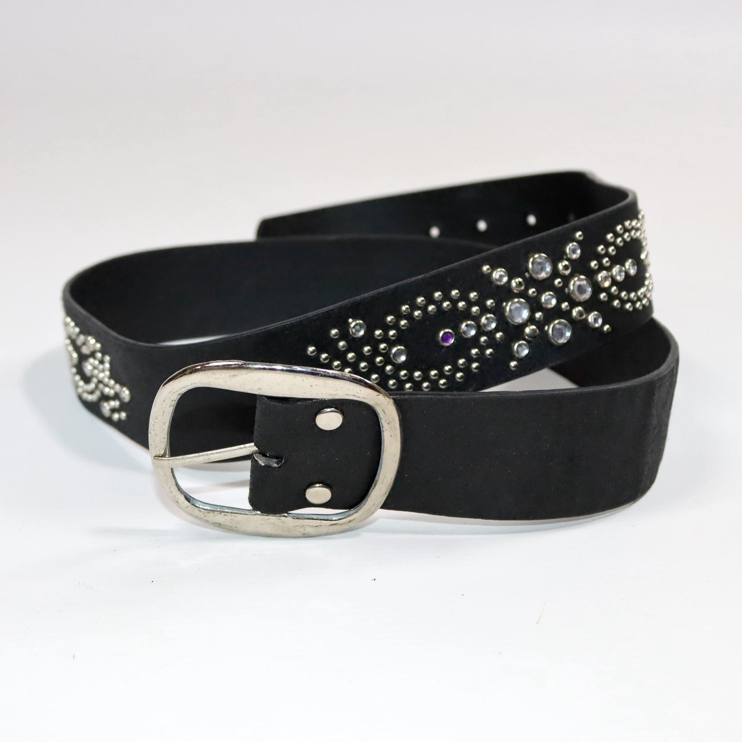 Vintage 80s 90s belt black stones silver purple black Made in Italy