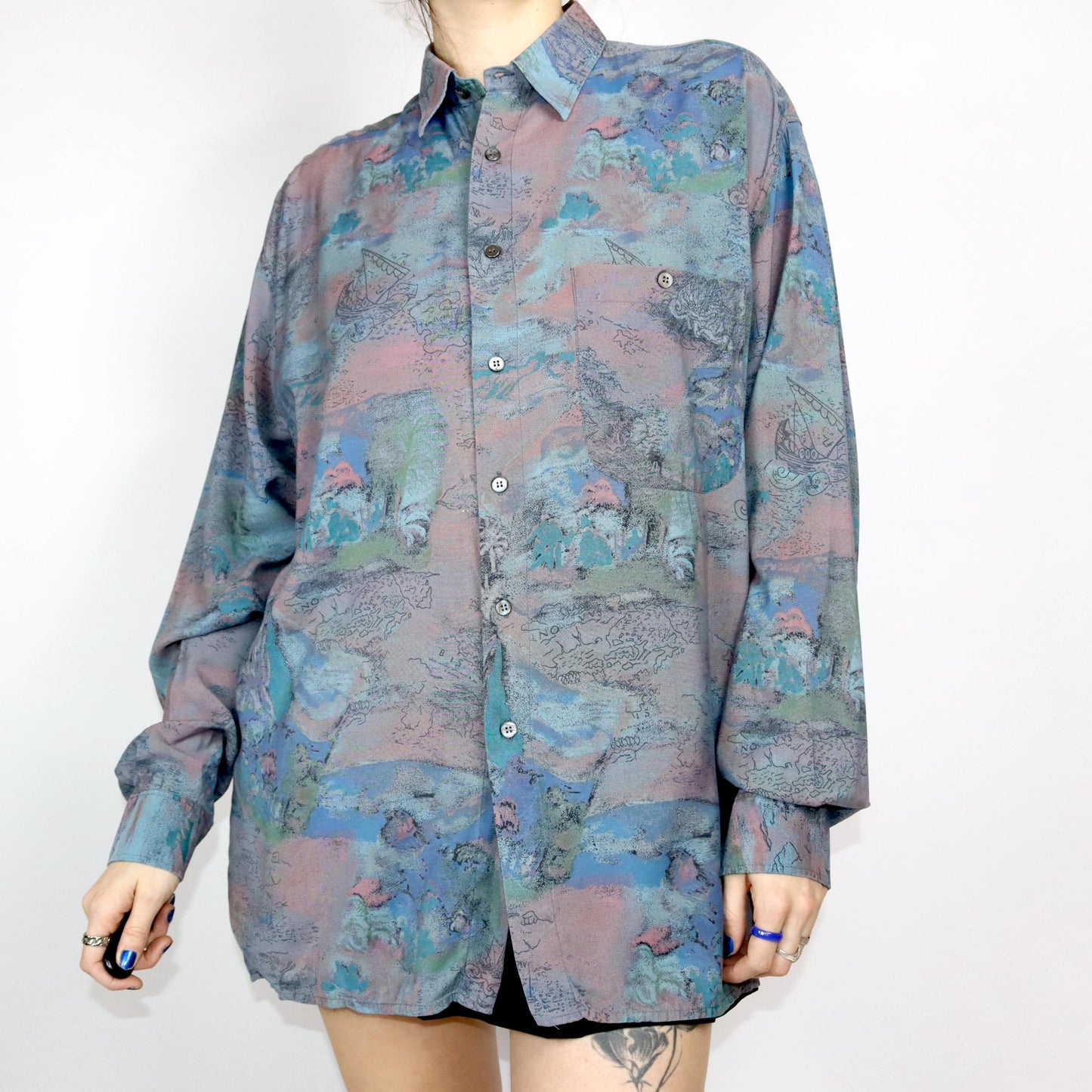 Vintage 80s 90s LAMBERTINO shirt long sleeve crazy pattern 41/42