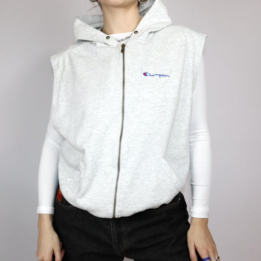 Vintage 80er 90er CHAMPION Weste Sweatjacke Hoodie grau Reißverschluss M