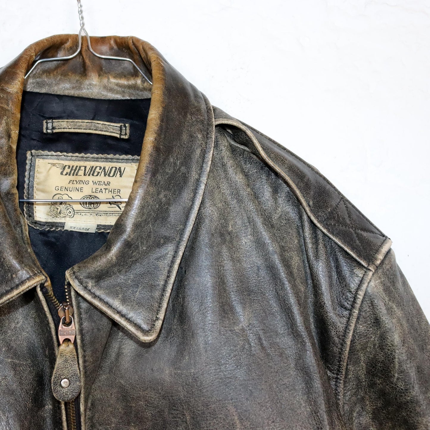 Vintage 80s 90s CHEVIGNON leather jacket used look genuine leather XXL