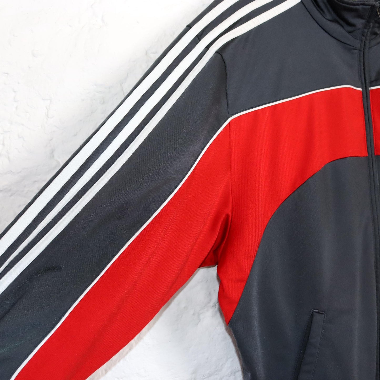 Vintage 80s 90s Y2k ADIDAS tracksuit jacket grey red white stand-up collar D6 M