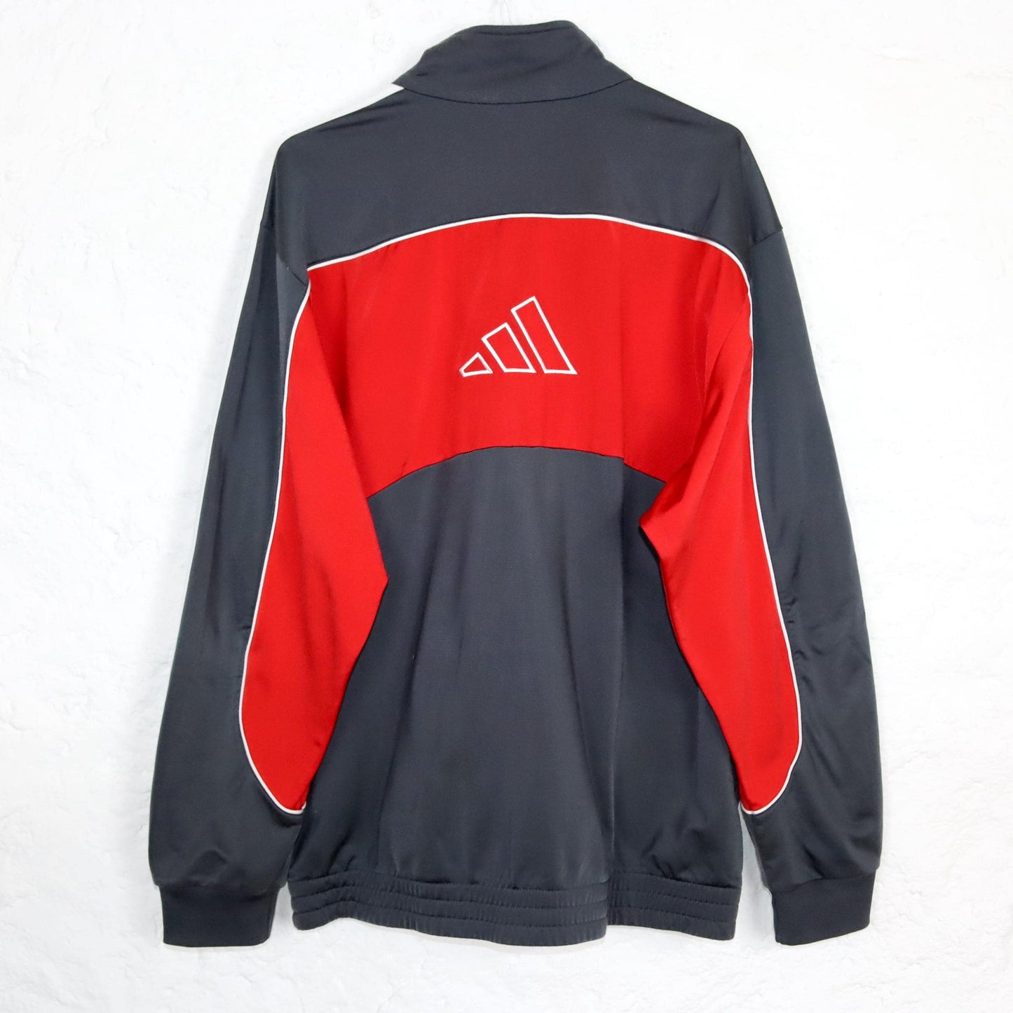 Vintage 80s 90s Y2k ADIDAS tracksuit jacket grey red white stand-up collar D6 M