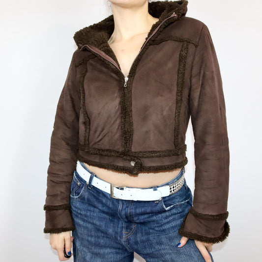 Vintage 80er 90er Y2k ESSENZA Jacke gefüttert braun Kapuze S/M