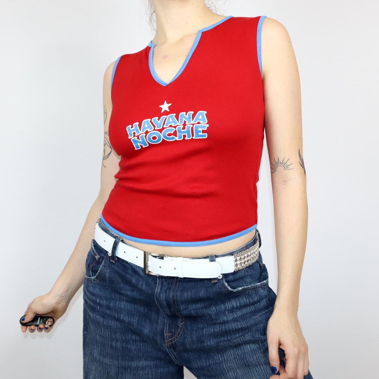 Vintage 80s 90s Y2k COASTLAND tank top cropped Cuba Havana red blue S