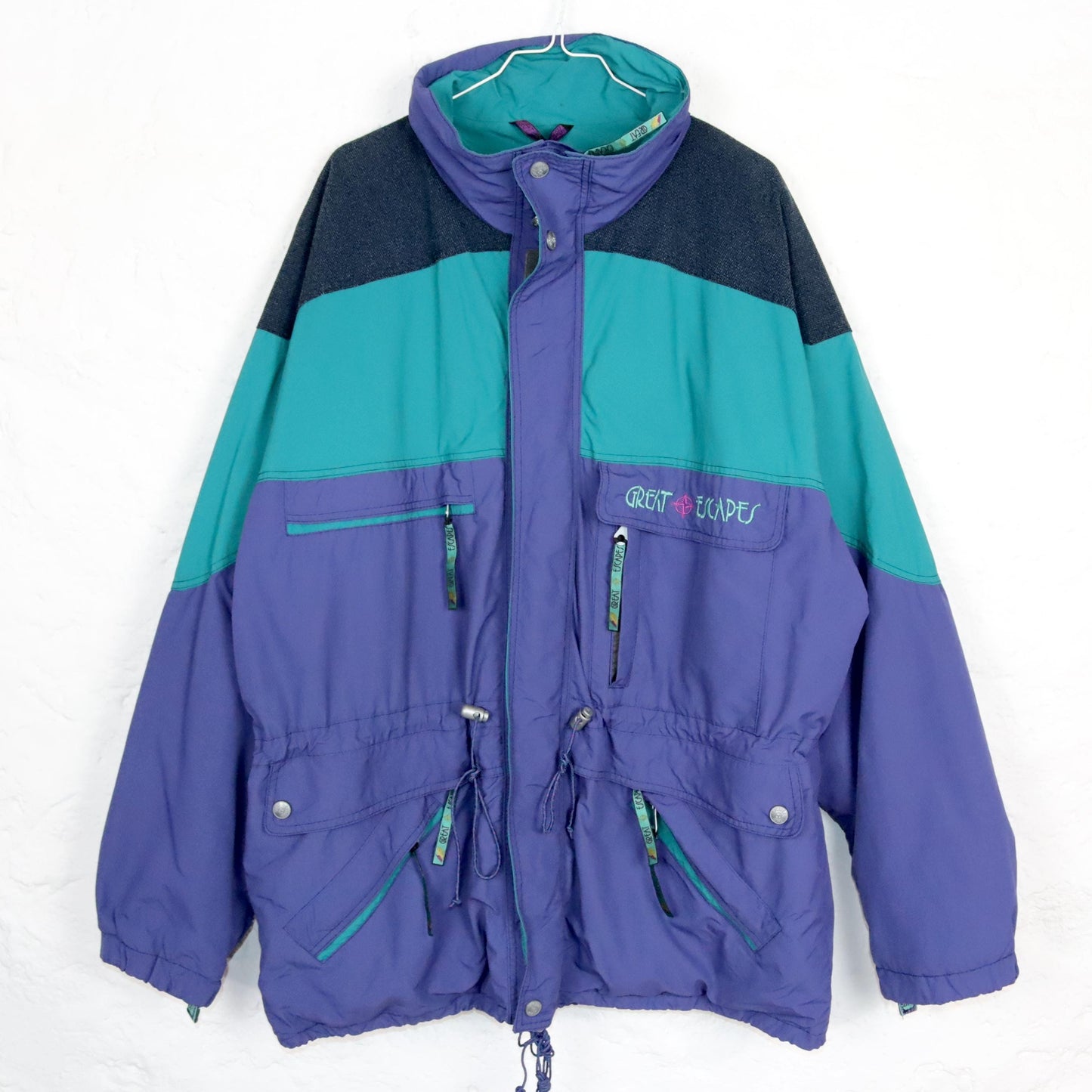 Vintage 80s 90s GREAT ESCAPES parka coat jacket turquoise purple grey 58 XXXL