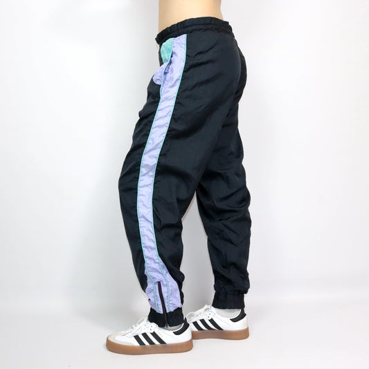 Vintage 80er 90er DYNAFIT Jogginghose Trainingshose doppellagig schwarz lila türkis M