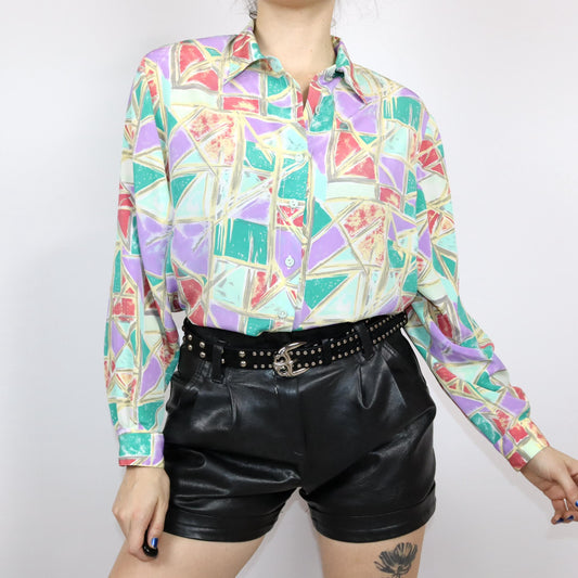 Vintage 80er 90er PIER BE Bluse langarm crazy pattern bunt 42