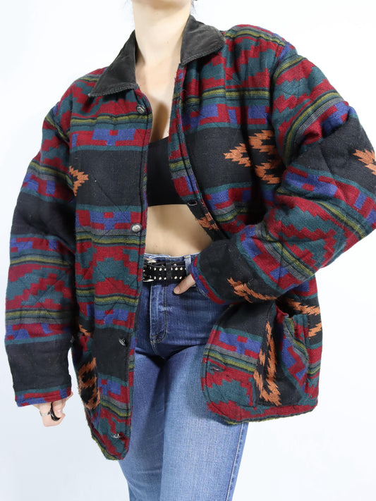 Vintage 80er 90er BUSTER Mantel Jacke Navajo Cord gemustert leicht gefüttert M
