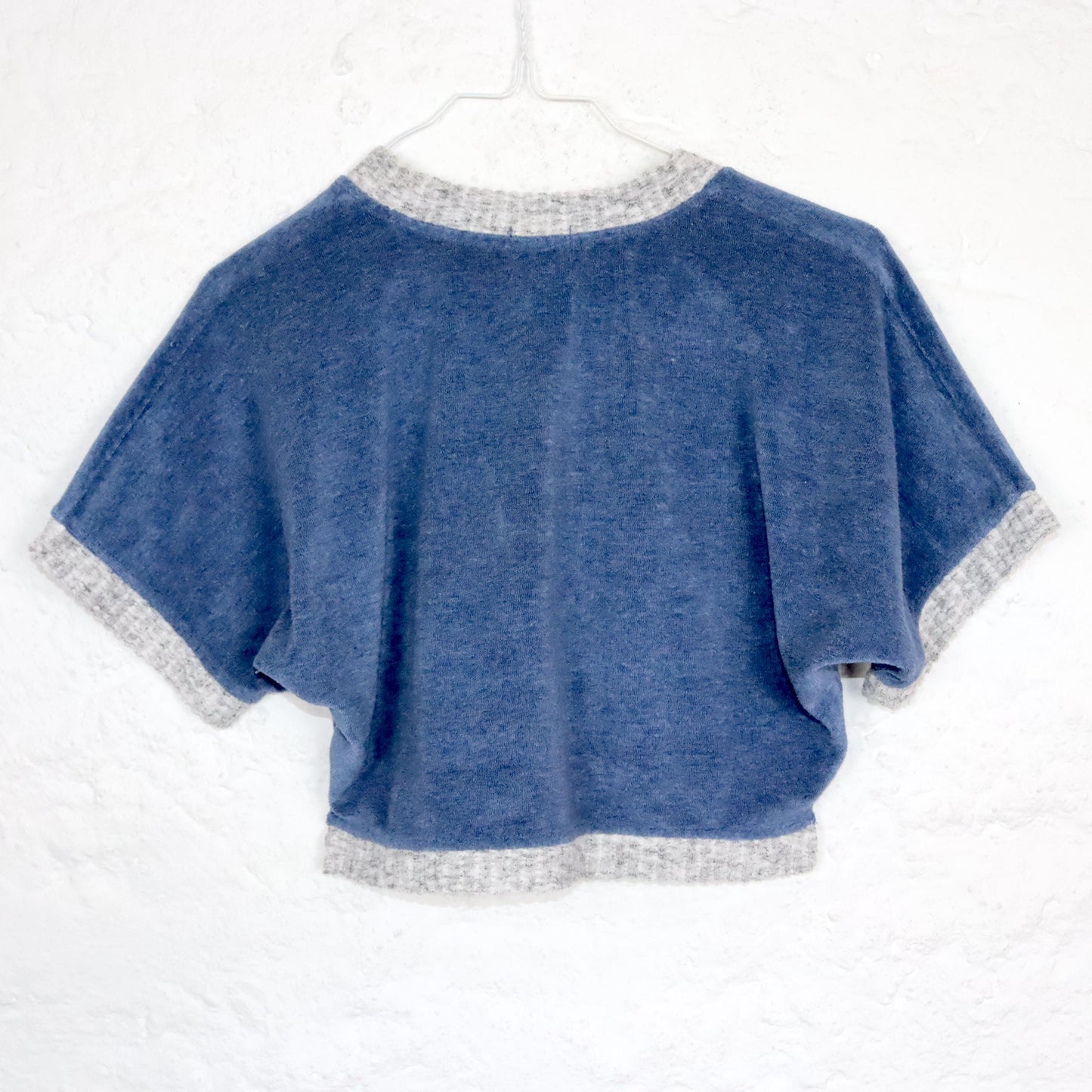 Vintage 80er 90er VENICE BEACH Crop Shirt kurzarm Frottee blau grau M